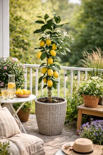 Citrus limon Lunario 120 cm - Echter Zitronenbaum (C17) - Vier-Jahreszeiten-Zitrone für Balkon Garten & Terrasse - Robuster Zitronenbaum mit ganzjähriger Ernte