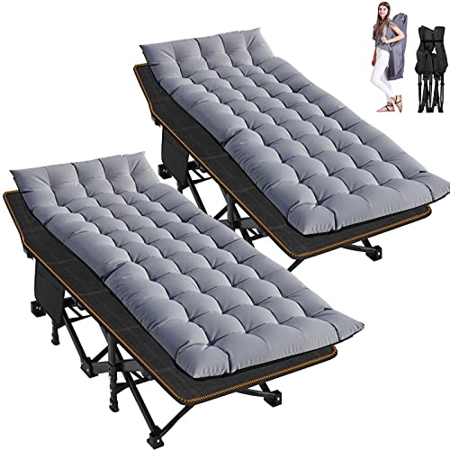 Image of ABORON Camping Cot for Adult 28 inch Extra Wide, 2PK Heavy-Duty 1200D Oxford Cot for Sleeping, Portable Folding Camp Bed with Mat & Carry Bag