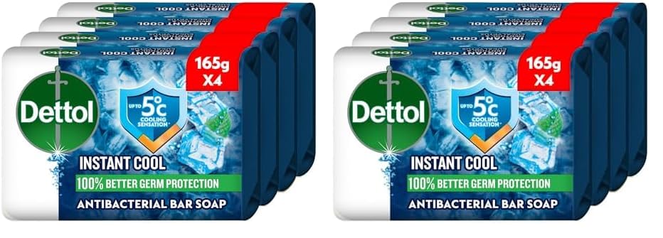 Dettol Cool Bathing Soap, Menthol & Eucalyptus Scent, 165g x 4 (Pack of 2)