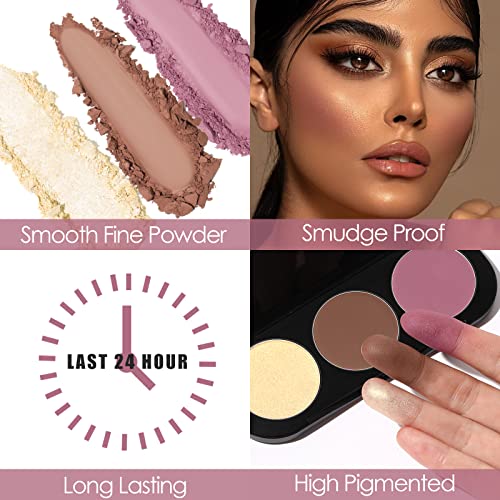 FOCALLURE Blush and Highlighter Palette,3 in 1 Contour Palette,Cruelty-Free Matte Bronzer Powder,Shimmer Illuminator Highlighters for a Glowing Look,#07 - Thumbnail 3