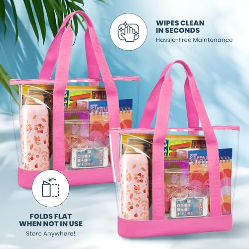 Image of Handy Laundry Clear Tote Bag - Zipper Closure, Long Shoulder Strap, Fabric Trimming.