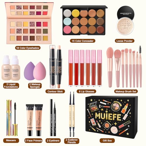 Schminkset Frauen, All in One Make Up Set, Kosmetik Geschenkset mit Lidschatten Palette, Foundation, Lip Gloss, Eyeliner, Mascara for Damen & Teenager Mädchen – Bild 3