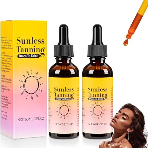 2 Stück Bräunungstropfen zum Trinken, Bräunungsbeschleuniger, Natürlicher Glanz ohne Sonne, Selbstbräuner-Tropfen für Gesicht & Körper, für alle Hauttypen (B)