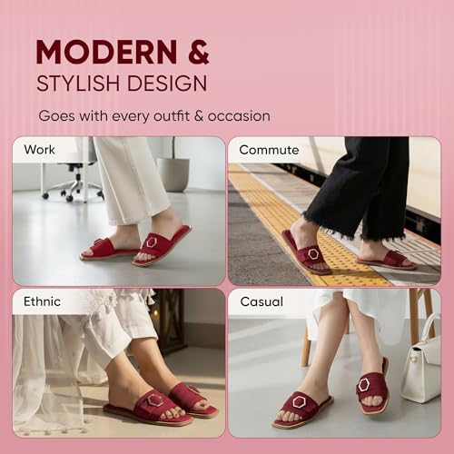 Image of Frido Women's Comfort Flat Sandals | Ethnic Style Slip-On | Super Soft Cushioned Sole, Padded Knit Upper, Breathable & Anti-Skid Zero-Drop | Available in Comfort Flat & Ethnic Kolhapuri style
