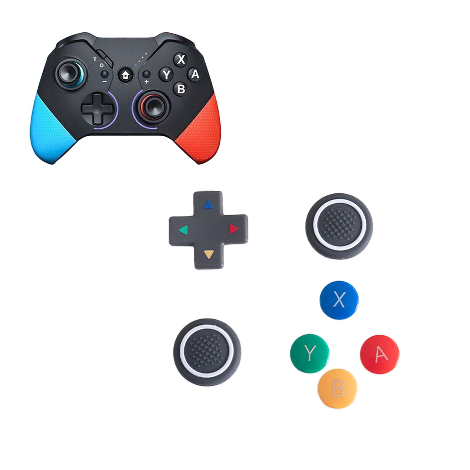 TEHAOUU Silicone Cross D-Pad Button Caps Set for SwitchPro Joystick ABXY Buttons Sticker Cute Anti-Slip Fingerprint-Proof Cover Caps Gamepad Accessories (Grey)