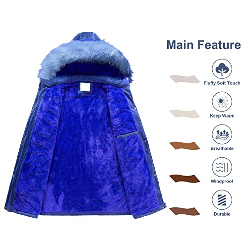 Chrisuno Women's Fuzzy Winter Clothes Hooded Comfy Fleece Coat Windproof Warm Long Puffer Jacket Parka Blue 2Xl #TOP2