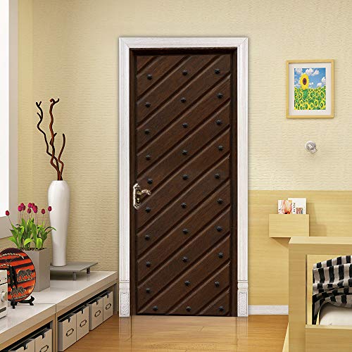 Sticker porte 3D trompe l'oeil pour rénover une porte usée - Papier peint 95x215 cm - 2
