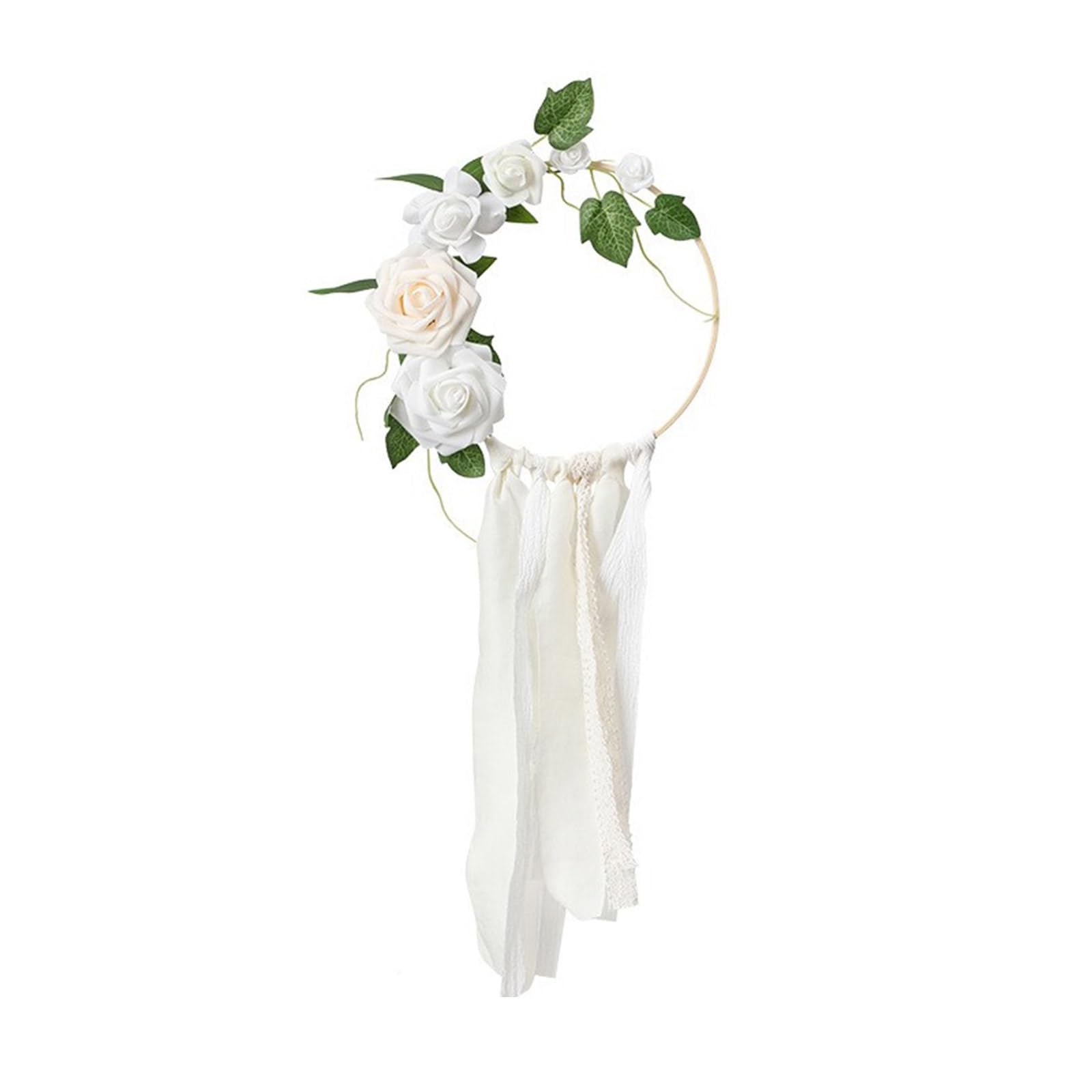 Kalttoy Artificial Flower Wreath Florals Wreath with Flowing Lace Detail Door Perfectly for Wedding and Household Decors White Florals Garlands