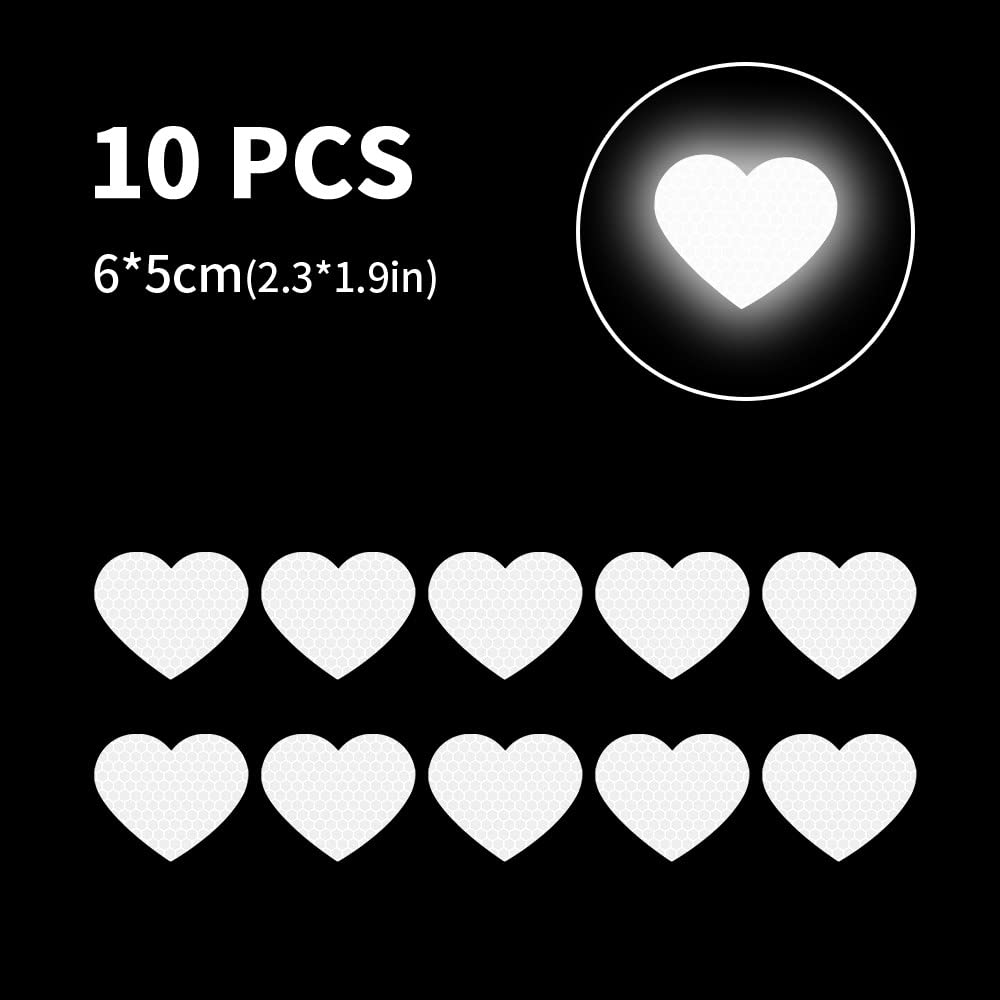 Adesivi Riflettenti Per Auto A Forma Di Cuore - 10 Pezzi, Bianco, 5,8x4,8 Cm, Per Paraurti E Finestrini - 2