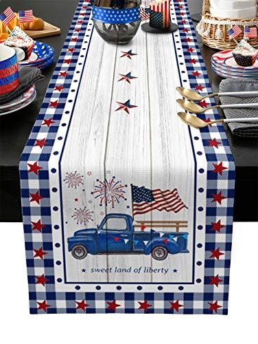 Patriotic Table Runner 70 Inches 4Th Of July Runner For Tables Truck American Flag Stars Independence Day Memorial Day Decorations Dinner Runner #TOP7