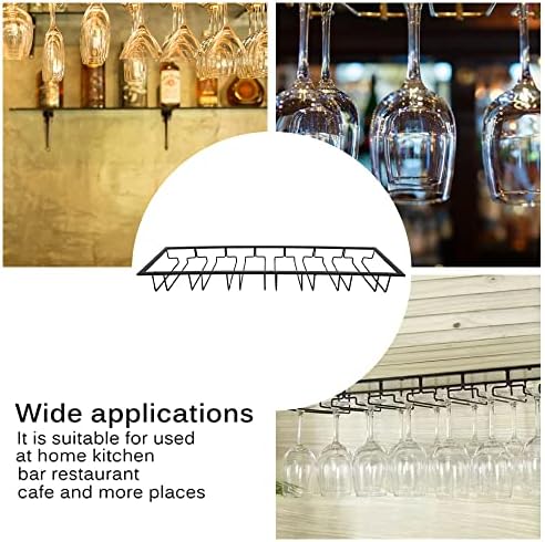 XJYMCOM 7 Slots 14 Cups Wine Glass Rack Hanging Wine Glass Rack Metal Black Under Cabinet Hanging Wine Champagne Glass Goblets Goblets Shelf for Cabinet Kitchen Bars Pub(22.5x70cm)