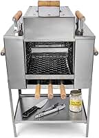 Churrasqueira a Carvão Sem Fumaça em Aço Inox com Tampa a Bafo, 3 Andares, Pé Grande e Bandeja para acessórios – Ideal para Apartamento e Varanda