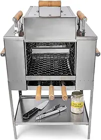 Churrasqueira a Carvão Sem Fumaça em Aço Inox com Tampa a Bafo, 3 Andares, Pé Grande e Bandeja para acessórios – Ideal para Apartamento e Varanda
