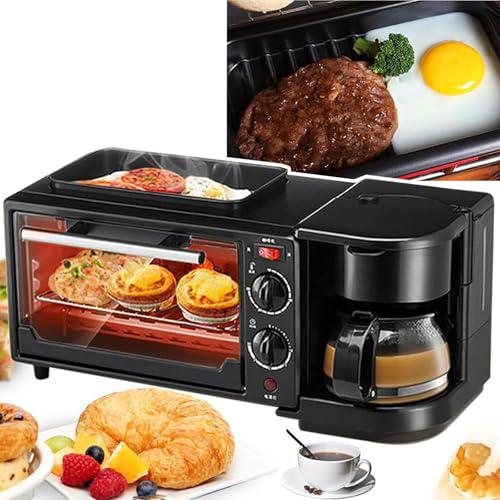 ASnwpaK MáQuina De Desayuno 3 En 1, Tostadora Multifuncional (FreíR + Tostar + Café), Capacidad De 9L, Revestimiento Antiadherente, Tiempo De 0-30 Min + Temperatura De 100-230 ℃, para Hogar, Oficina