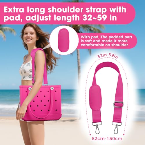 Image of Strap Wrap for Bogg Bag Accessories, Adjustable Shoulder Crossbody Long Strap with Handle Wrap for XL Medium Bog Bag Simply Southern Beach Rubber Tote Bags -Pink