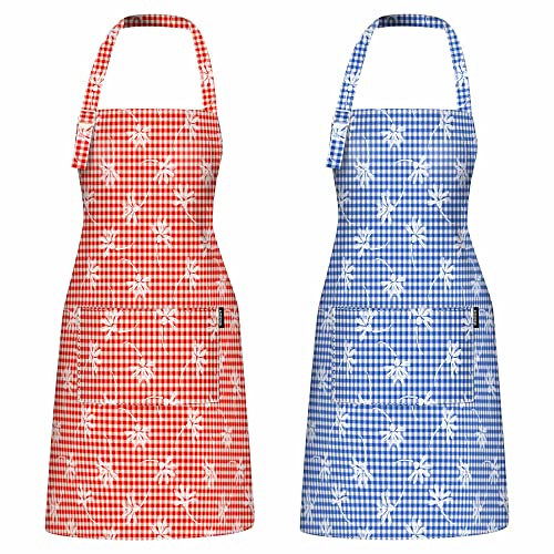Genixart Kitchen Cooking Apron with Gift Box Pack, Adjustable Bib Chef Aprons in Large Size with Pockets for Women/Men, 100% Cotton Arts & Crafts Apron for Restaurant, Cafe, Shop (2pcs for Couples)