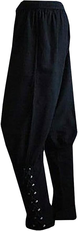 Mens Medieval Ankle Pants Viking Pirate Renaissance Costume Lace Up Tapered Banded Navigator Casual Trousers