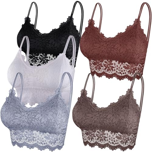 Duufin 5 Pcs Lace Bralettes for Women Bralette Padded Lace Bandea...