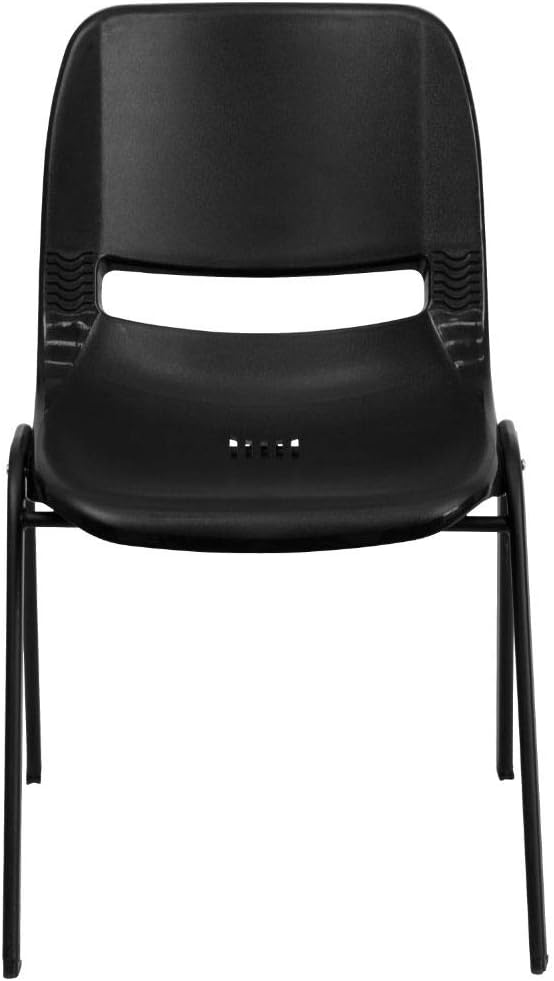 Flash Furniture 4 Pack HERCULES Series 880 lb. Capacity Black Ergonomic Shell Stack Chair with Black Frame