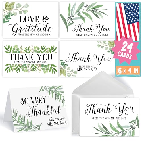 Cartes de remerciement mariage champêtre : lot de 24 invitations feuillage vert 10 x 15 cm
