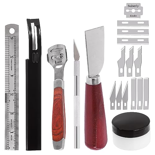 Swpeet 22Pcs Set de Skiver en cuir métallique, Y compris couteau de coupe en cuir, Règle, Couteau de sculpture