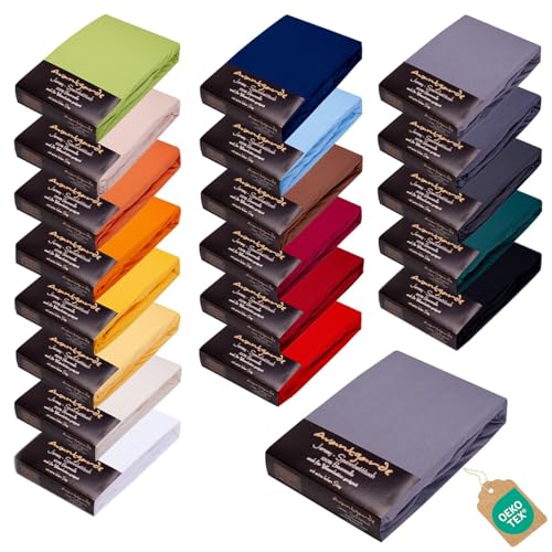 AVANTGARDE Premium Spannbettlaken 180x200-200x220cm - 40cm Steg - auch für Boxspringbett & Wasserbett ca.170g/m² 100% Jersey Baumwolle (12 Grau)