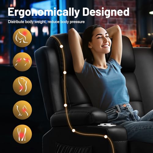 Image of Loveseat Recliner Sofa, Home Theater Seating with Massage, Reclining Loveseats with Console, Wall Hugger RV Couch Movie Theater Chairs, RV Furniture Sofas with USB, Cup Holders, Drawer for Gaming Room