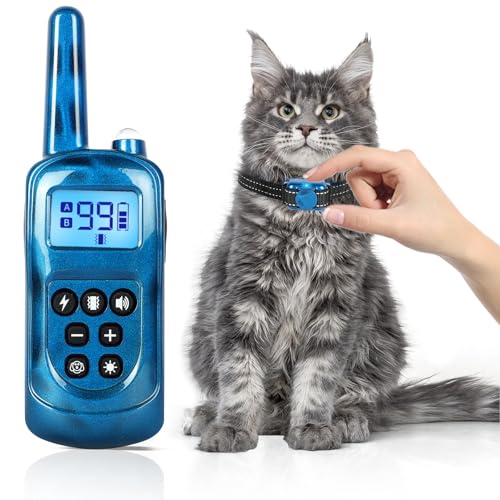 Cat Shock Collar with Remote 2000FT,Ultra-Small Cat Training Collar,Tailored for Cats,3 Training Modes Beep Vibration Shock Mode to Stop Meowing,Waterproof, Effective for Bad Behavior，Blue