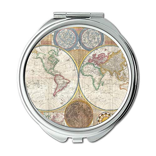 Pocket Mirror,Compact Mirror Round Compact Mirror Double-sided,map-of-the-world Wallet mirror for Men/Women MT 053