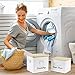 Xbopetda Set of Laundry Powder Bin & Dryer Sheets Holder, Laundry Detergent Powder Storage Box with Scoop, Wooden Lid & Handles, Metal Laundry Dryer Sheet Dispenser for Laundry Room Decor- Cream White