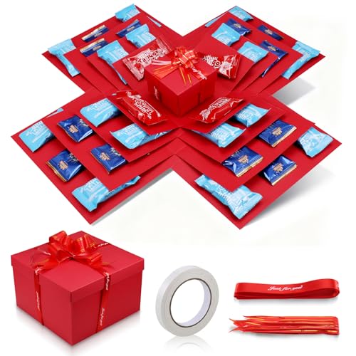 Zourglow 5 Capas Caja Sorpresa Regalo, DIY Explosion Surprise Box con Cinta Adhesiva + Cinta, Caja Sorpresa de Dulces Reutilizable para Navidad, Cumpleaños, Aniversario, Boda, San Valentín
