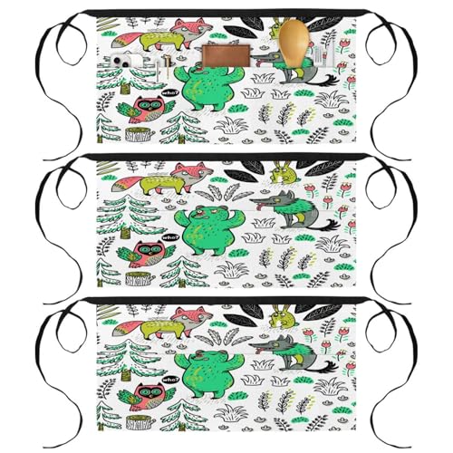 Lot de 3 tabliers courts de chef avec 3 poches fonctionnelles pour restaurant