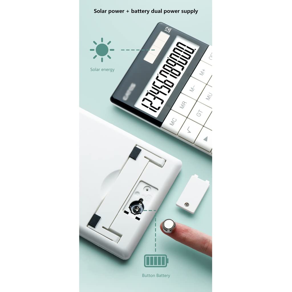 calcolatrice, Calcolatrice portatile a 12 cifre - Doppia alimentazione a batteria e solare Perfetta for studenti ufficio