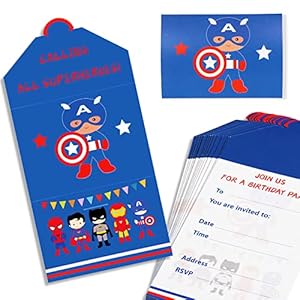 Lot de 16 cartes d’invitation de fête de super-héros style enveloppe – Cartes d’invitation de super-héros pour filles et…