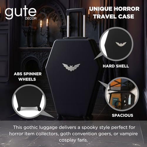 Coffin Suitcase 26.5 Inch Gothic Luggage Black Hard Shell Spinner Carry On with Lock | Unique Horror Casket Travel Case Trolley Bag with Wheels for Halloween, Cosplay, Conventions, Airport Trips3