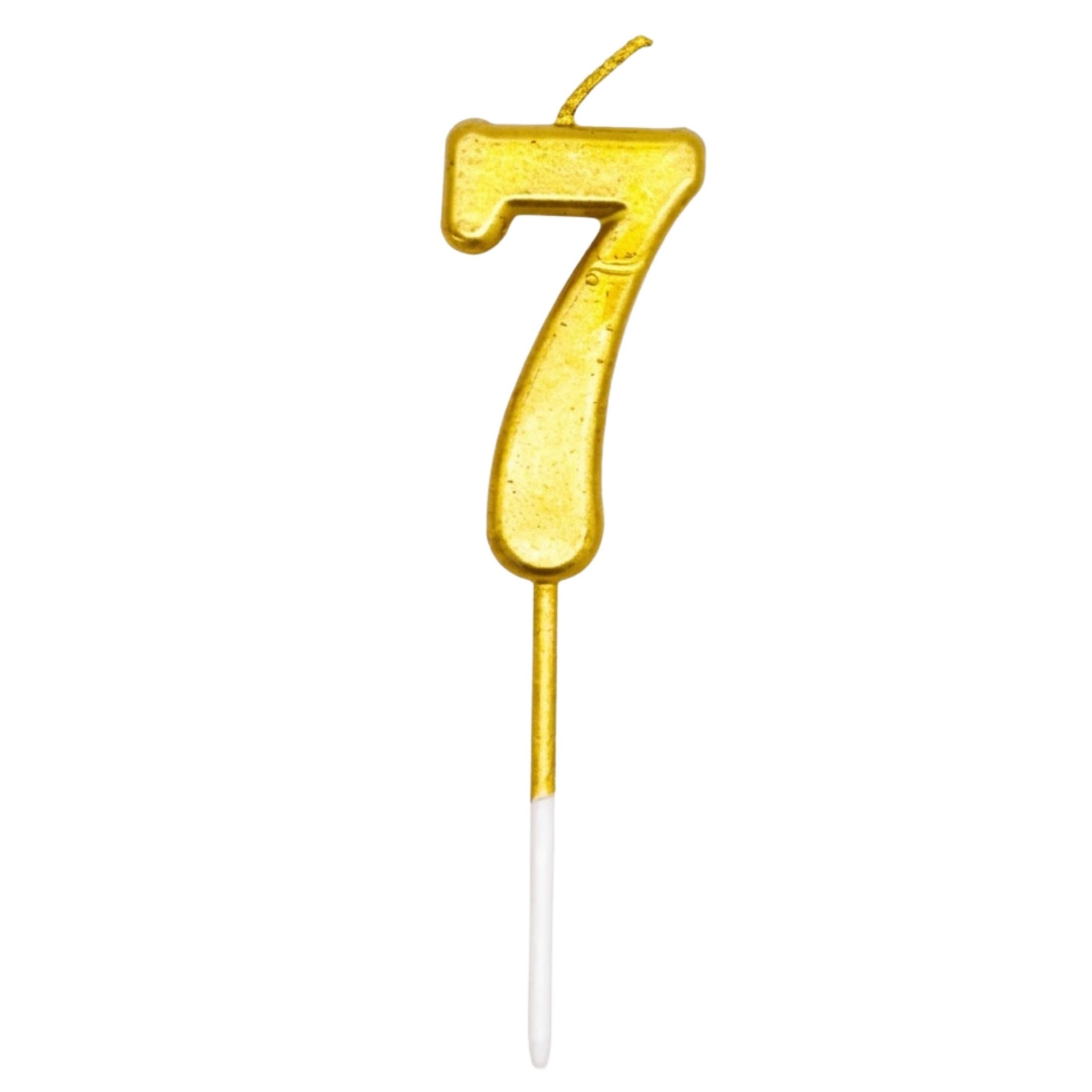 Shatchi Gold Birthday Number 7 Candle Cake Topper Decorations For 10Th 20Th 30Th 40Th 50Th Birthday Anniversary Party Supplies Metallic Number Candle Celebration Cake Décor
