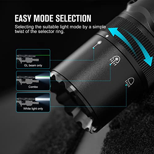 OLIGHT Odin GL M 1500 Lumens MLOK Mount Rechargeable Tactical Flashlight with Green Beam and White LED Combo, Removable Slide Rail Mount and Dual-Button Remote Pressure Switch