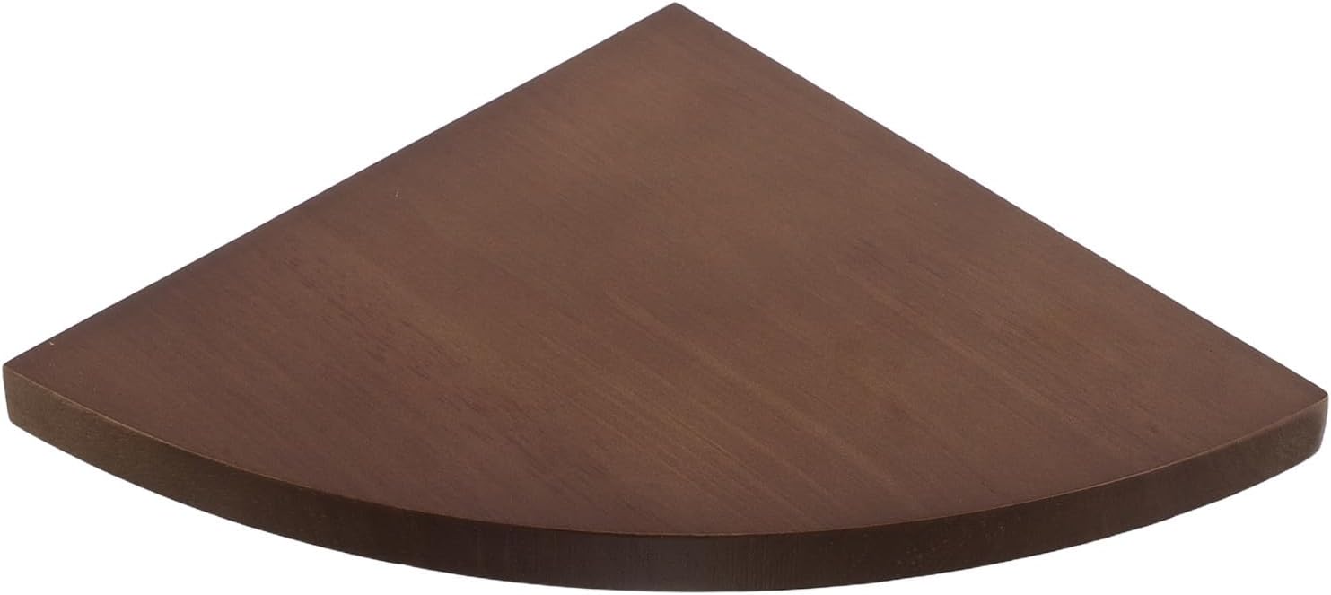 Fan Shaped Corner Shelf Wall Mount Wood Display Rack 7x7 Inch | Scalloped Edge Profile, Brown Finish, for Books and Plants in Living Rooms or Dorm Rooms