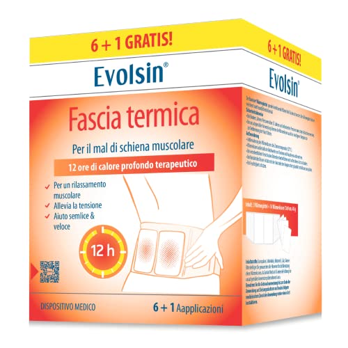 Evolsin - Cinturón térmico con parches de calor para dolores musculares de espalda - 12 horas de calor terapéutico en profundidad para relajar los músculos - listo para usar (6 + 1 aplicaciones)