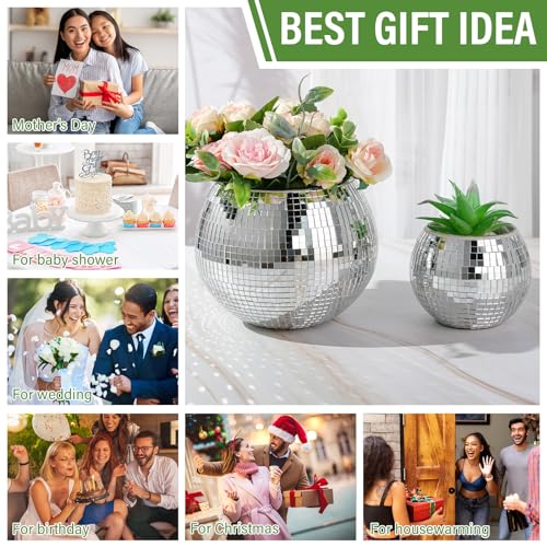 Image of Inbagi 6 Pcs Disco Ball Flower Vase Mirror,5 x 6 Inch,Silver
