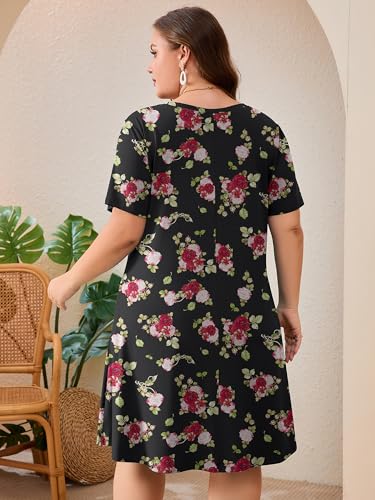 Image of AusLook Plus Size Midi Dress for Women Short Sleeve V Neck Criss Cross A Line Summer Casual Vacation Sundresses with Pockets