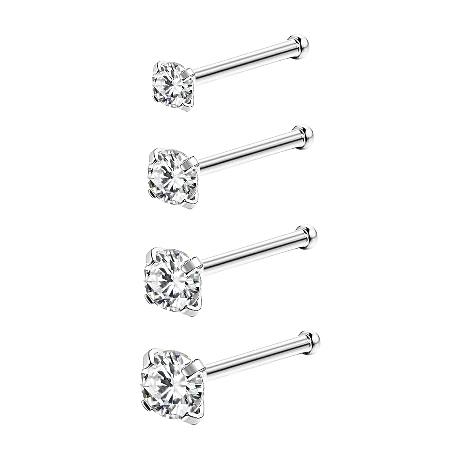 6ixGosh 4-6pcs 20g Nose Rings Studs Surgical Steel Nose Rings CZ L Shaped Corkscrew Nose Ring Studs for Women Men Small Cute Silver Rose Gold Black