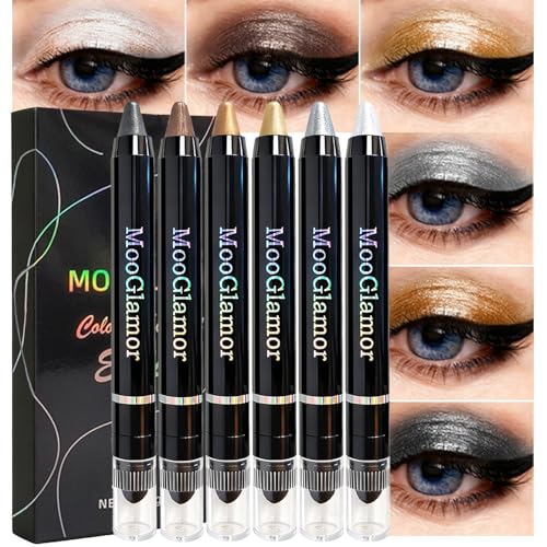 MooGlamor 6 Pcs Eyeshadow Stick Shimmer Eye Shadow Set with Retractable and Blendable Eye Shadow Stick for Long-Lasting Colorful Eye Makeup