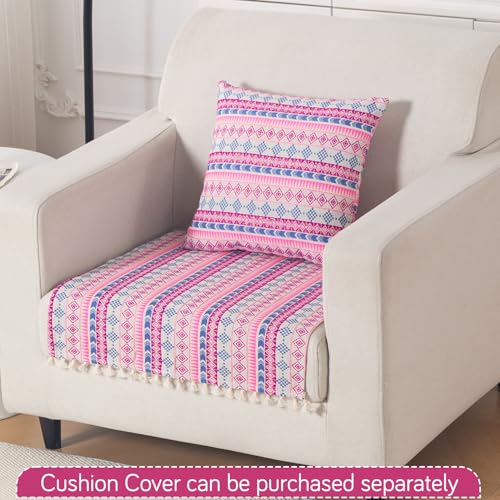 Image of HOKIPO Sofa Cover Mat with Tassel | 300 GSM Cotton Acrylic Jacquard for 1 Seater Sofa,'Trivana Series' Periwinkle Blue (IN-933-J5*S)
