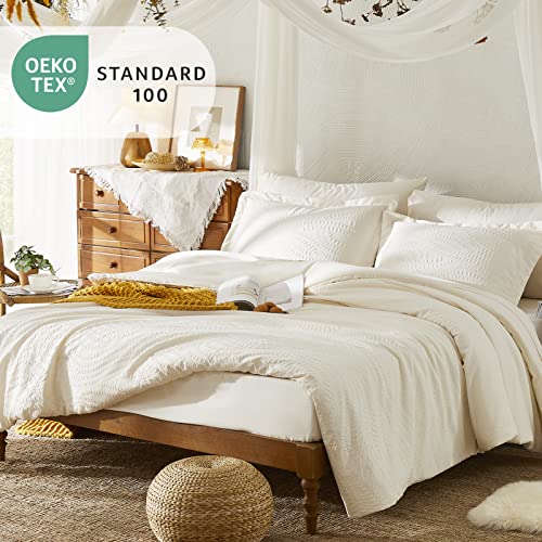 Geniospin Full Comforter Set, Bed In A Bag Ivory White Bedding Sets 7-Pieces, Botanical Pattern, All Season Comfortable Seersucker Bedding With Comforter, Sheets, Pillowcase & Shams(Full,80"X90") #TOP2