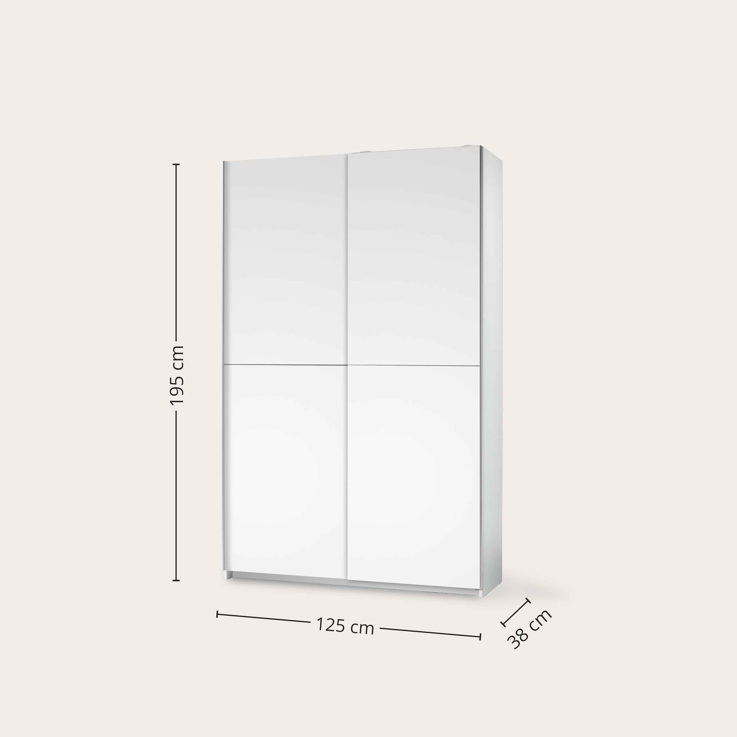 Stella Trading FAST Eleganter Kleiderschrank / Garderobenschrank mit viel Stauraum - Vielseitiger Schwebetürenschrank in weiß - 125 x 195 x 38 cm (B/H/T)