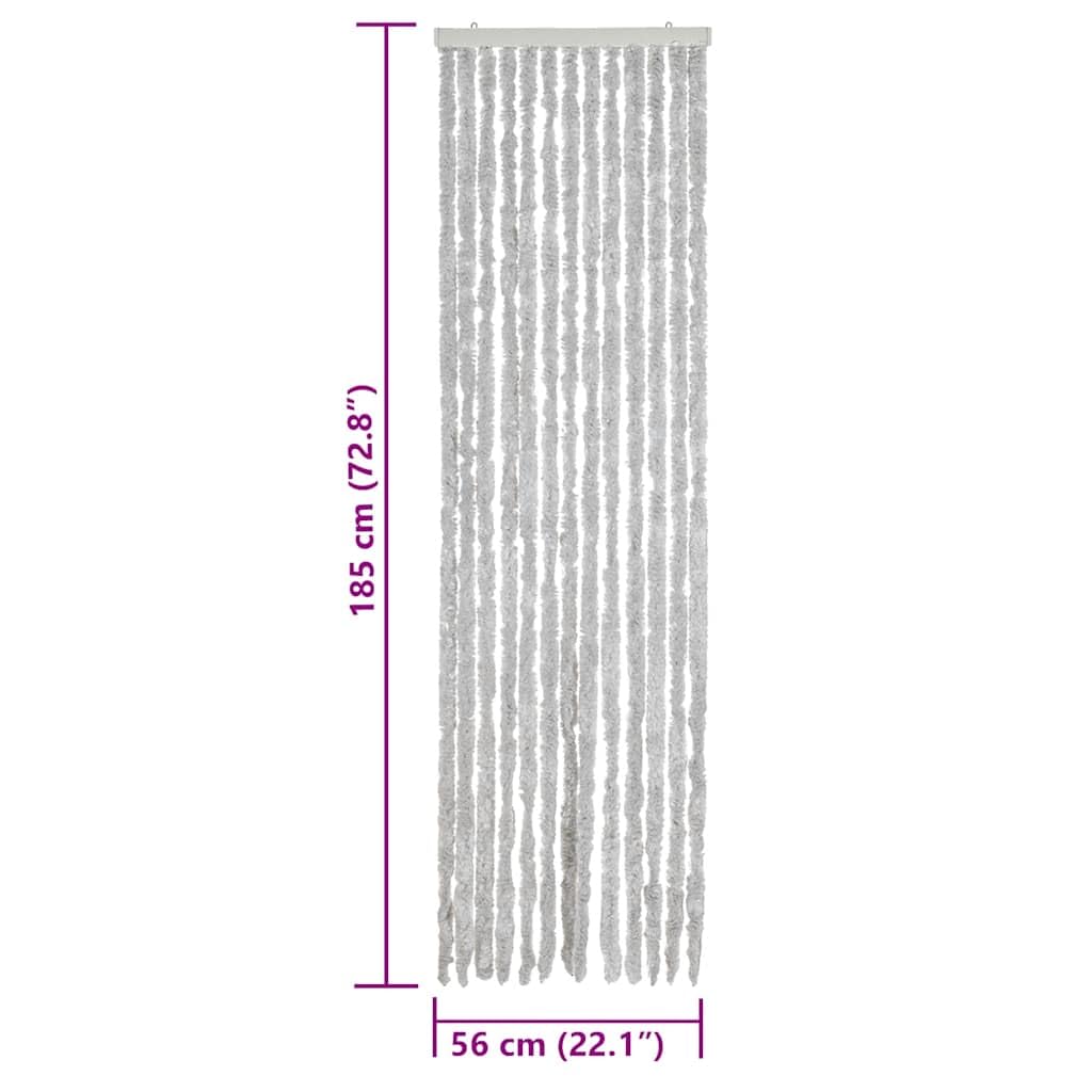 Rideau anti-mouches gris chenille 56 x 185 cm avec crochets, silencieux, amovible, pour porte de balcon, porte de terrasse, caravane, moustiquaire, lavable, sans perçage