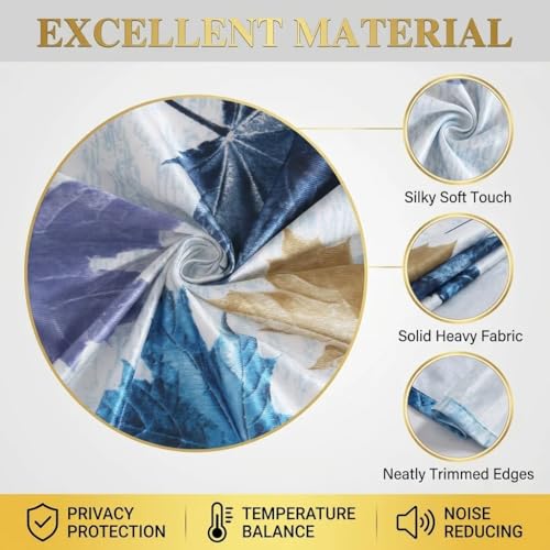 Image of HUTI 5 Feet Blue Window Curtain Set of 2 | Semi Transparent Leaf Print | Light Filtering Polyester | Eyelet Curtains for Living Room & Bedroom 4x5 ft (120 x 150 cm) | Perfect for Home Decor