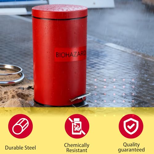 Image of Geiserailie 2 Set 1.32 Gallon Stainless Steel Biohazard Trash Can with 100 Hazardous Bags, Foot-Operated Self-Closing Lid & Biohazard Labels for Medical Hospitals Industrial Infectious Waste Disposal