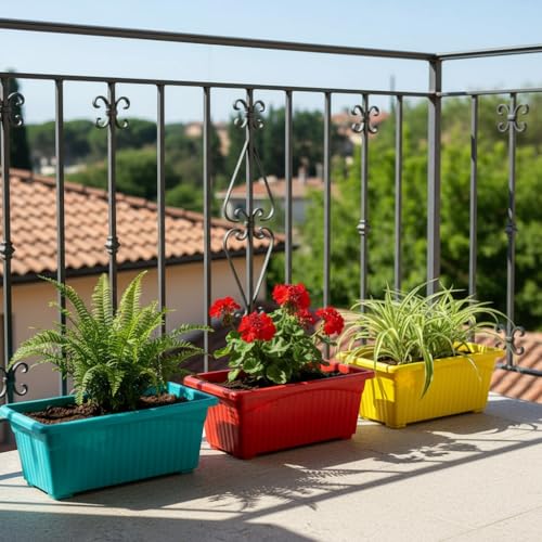 Image of Bianco Rectangular Plastic Pots for Plants, Jupiter Flower Pots for Home, Window Display, Garden (35 x 18.5 x 15 cm) (Multicolor) (Pack of 3)